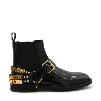 Moschino Black Leather Boots In Nero