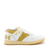 RHUDE WHITE AND MUSTARD LEATHER SNEAKERS