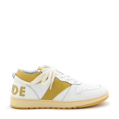 Rhude White And Mustard Leather Sneakers In White/mustard