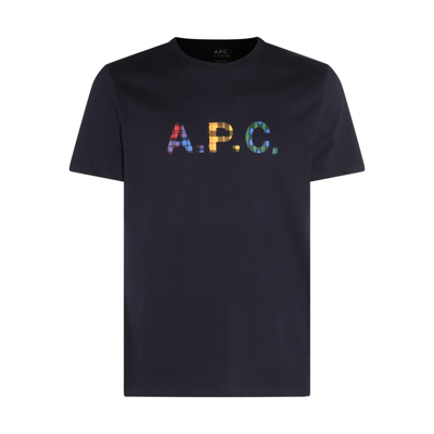 Apc Navy Cotton Logo T-shirt