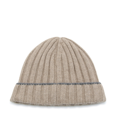 Brunello Cucinelli Beige Cashmere Beanie In Piombo