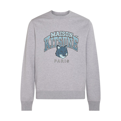 MAISON KITSUNÉ LIGHT GREY COTTON CAMPUS FOX SWEATSHIRT