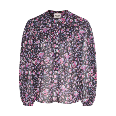 Marant Etoile Midnight And Pink Cotton Print Maria Top In Midnight/pink