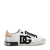 DOLCE & GABBANA WHITE GOLD AND BLACK LEATHER PORTOFINO VINTAGE SNEAKERS