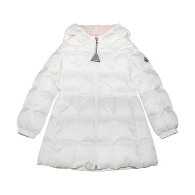 Moncler White Alis Down Jacket For Baby Girl With Logo