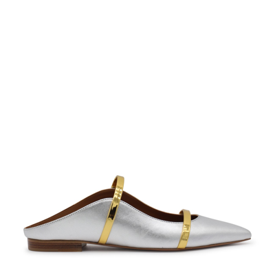 MALONE SOULIERS SILVER AND GOLD-TONE LEATHHER MAUREEN FLAT SHOES