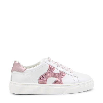 Hogan White And Pink Leather J340 Sneakers