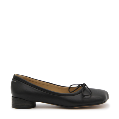 MM6 MAISON MARGIELA BLACK LEATHER BALLERINA SHOES