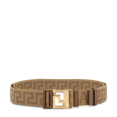 Versace Brown Canvas And Leather Allover Belt