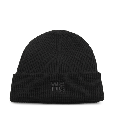 Alexander Wang Logo-debossed Ribbed-knit Beanie In Black