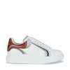 ALEXANDER MCQUEEN WHITE BORDEAUX AND SILVER LEATHER OVERSIZED SNEAKERS