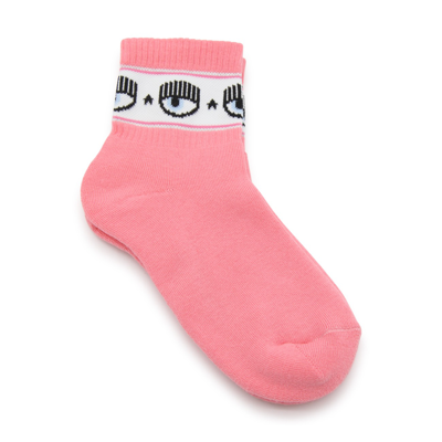 Chiara Ferragni Eyelike-motif Intarsia-knit Socks In Pink
