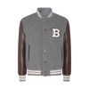 BRUNELLO CUCINELLI BROWN AND BURGUNDY VIRGIN WOOL AND LEATHER VARSITY DOWN JACKET