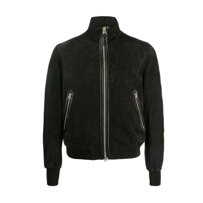 Tom Ford Suede-panelled Knitted Bomber Jacket In Black