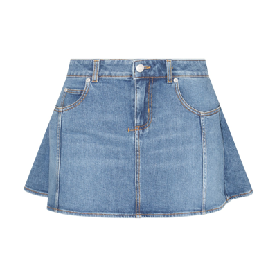 Alexander Mcqueen Kickback Denim Skirt In Stone Washed