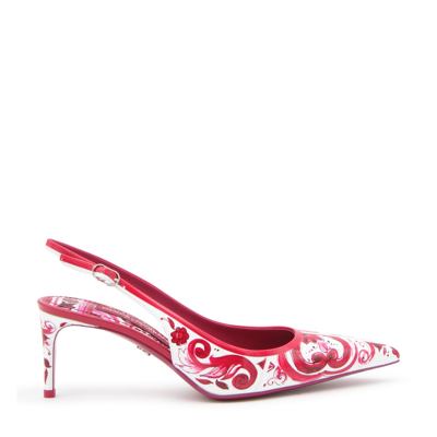 Dolce & Gabbana Slingback-pumps Mit Leo-print In White,fuchsia