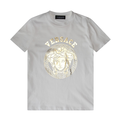 Versace Kids' Grey And Gold T-shirt In White/gold