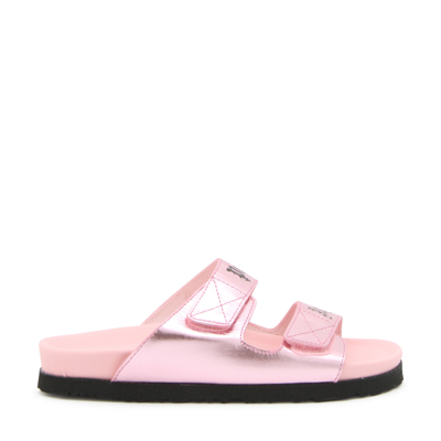 Palm Angels Pink Leather Logo Sandals In <p>pink Leather Logo Sandals From  Featuring Open Toe, Rubber Sole, Double Adjustable Vel