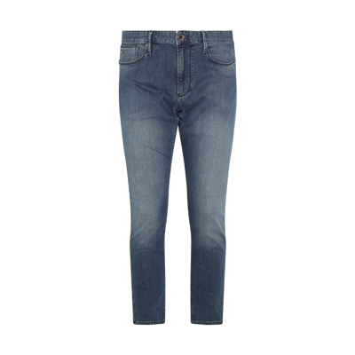 Emporio Armani Mid Blue Denim And Linen Jeans In Denim Blu Md