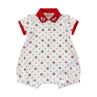 Gucci Babies' Red And Ivory Cotton Gg Jumpsuit