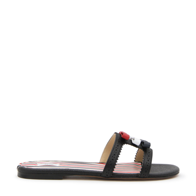 Thom Browne Three-bow Detail Flat Slide Sandals In Black