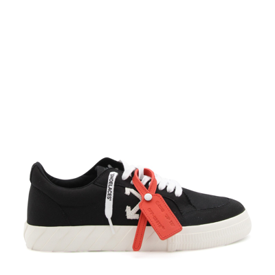 OFF-WHITE BLACK CANVAS VULCANIZED LOW TOP SNEAKERS
