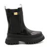 DOLCE & GABBANA BLACK LEATHER AND CANVAS LOGO BOOTS