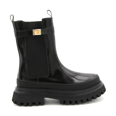 Dolce & Gabbana Girls Black Chunky Leather Boots In Nero