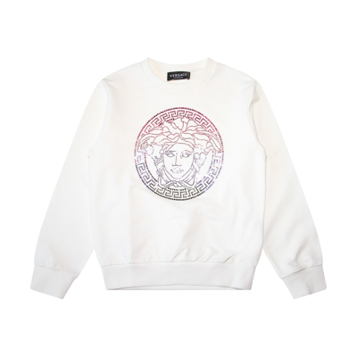 Versace Kids' Embellished Logo Cotton Sweatshirt In White/multicolor