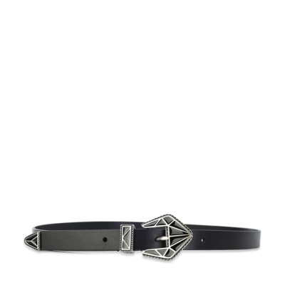 Isabel Marant Black Leather Coraline Belt In Black/silver