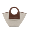 HEREU BEIGE AND BROWN CHESTNUT LEATHER AND CANVAS CALA TOTE BAG