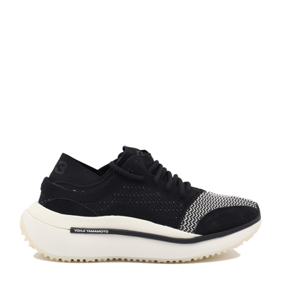 Y-3 Black And White Canvas Qisan Knit Sneakers In Black/off White