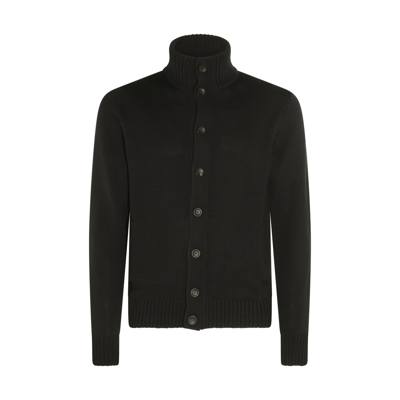 Zanone Black Virgin Wool Funnel Neck Cardigan In Blue