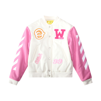 Off-white Fuchsia Wool Blend Varsity Down Jacket In Pink