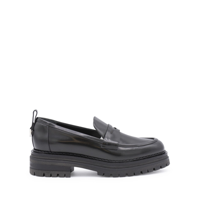 SERGIO ROSSI BLACK LEATHER LOAFERS