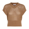 BRUNELLO CUCINELLI CAMEL WOOL AND CASHMERE BLEND SWEATER