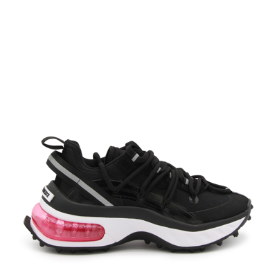 DSQUARED2 BLACK WHITE AND PINK LEATHER BUBBLE SNEAKERS