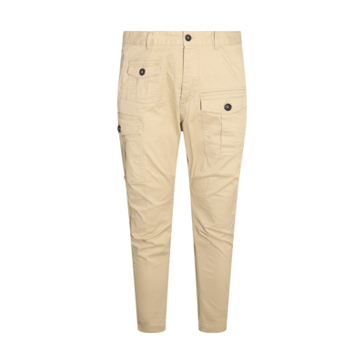 DSQUARED2 BEIGE COTTON BLEND CARGO TROUSERS