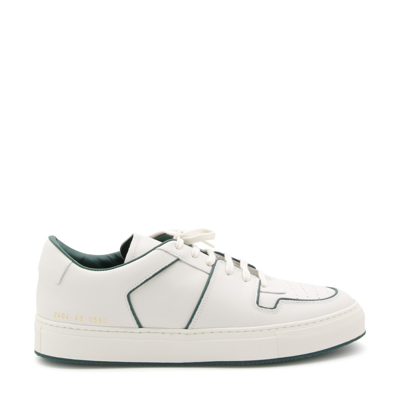 Common Projects White And Green Leather Sneakers In White/green