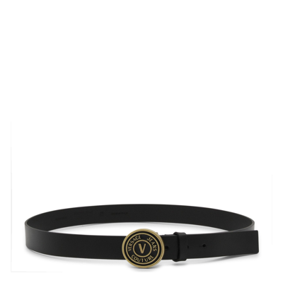 Versace Jeans Couture Black Leather V Emblem Round Belt