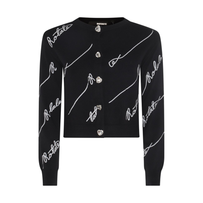 Rotate Birger Christensen Cropped Sequin Logo Cardigan In Black