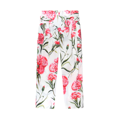 Dolce & Gabbana Kids' White And Red Cotton Carnation Pants In Garofani