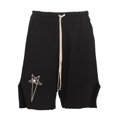 Rick Owens X Champion Logo-embroidered Organic Cotton Shorts In Black