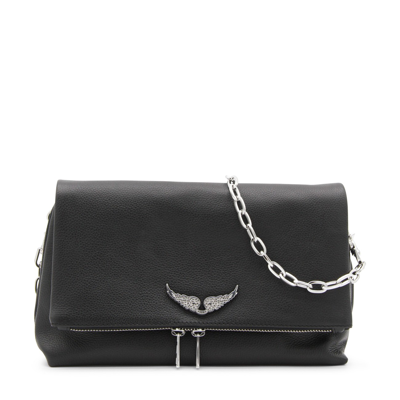 Zadig & Voltaire Noir Silver Leather Rocking Swing Your Wings Shoulder Bag