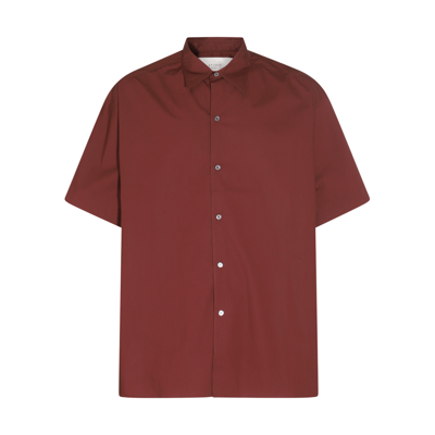 Studio Nicholson T-shirt In <p>red Cotton Shirt From  Featuring Short Sleeves, Frontal Buttons Fastening, High C