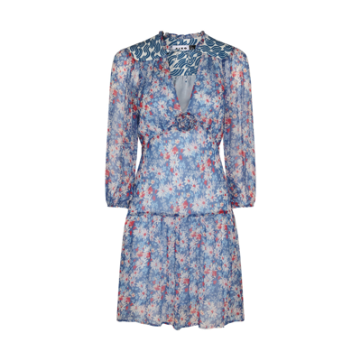 Rixo London Floral-print Short Dress In Blue Daisy Trail