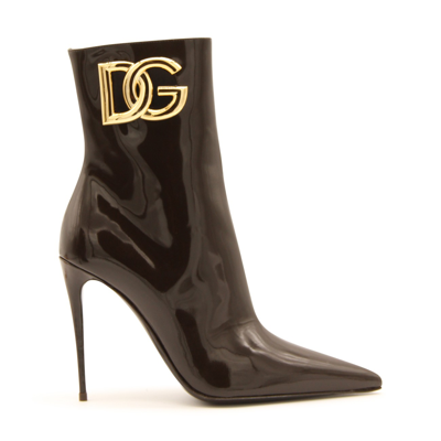 Dolce & Gabbana Brown Leather Ankle Boots In Dark Brown