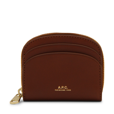 A.p.c. Tan Brown Leather Demi-lune Wallet In Hazelnut