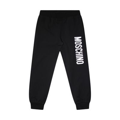 Moschino Babies' Black Cotton Logo Track Pants In Nero/black