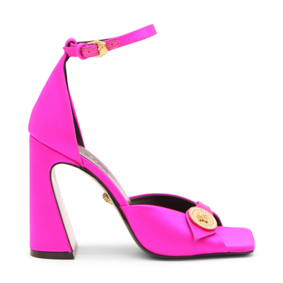 Versace Pink Canvas Medusa Sandals In Glossy Pink